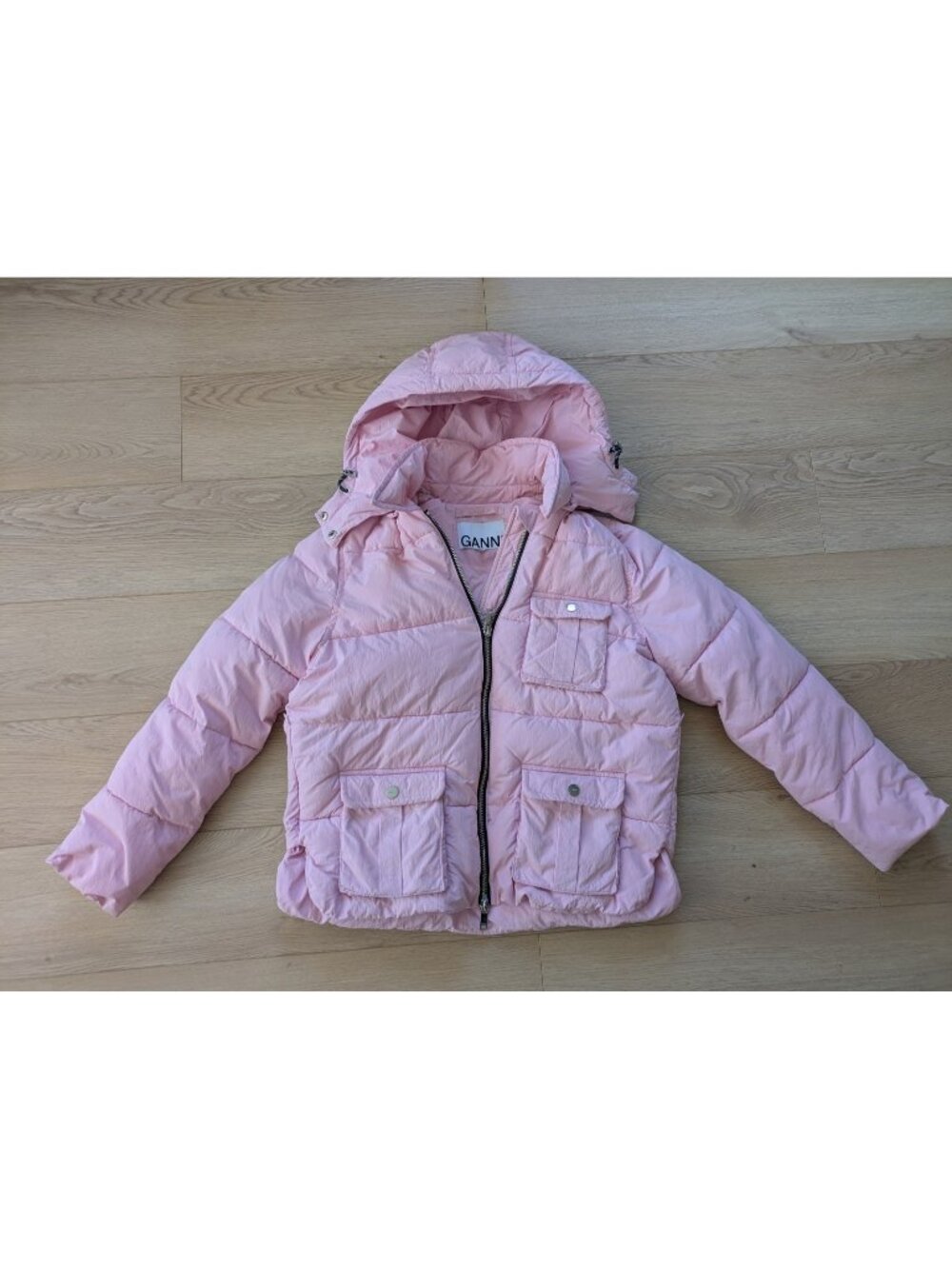 GANNI Heavy Tech Puffer Coat In Lilac Pink - Size 36 / Small